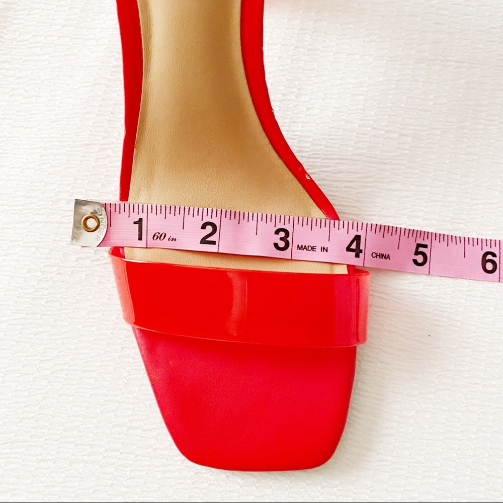 Cherry Red Ankle Strap Square Toe Square Vinyl He… - image 6